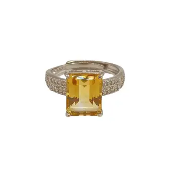 S925 Silver Gemstone Inlaid Classic Fashion Jewelry Ring Elegant Natural Citrine Customized Diamond Factory Made Fine Jewelry
