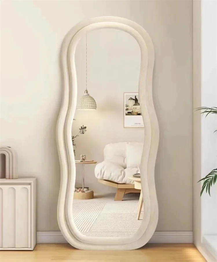 product modern luxury full body decor flannel framed wave shaped standing bathroom wall mirror for dressing-1