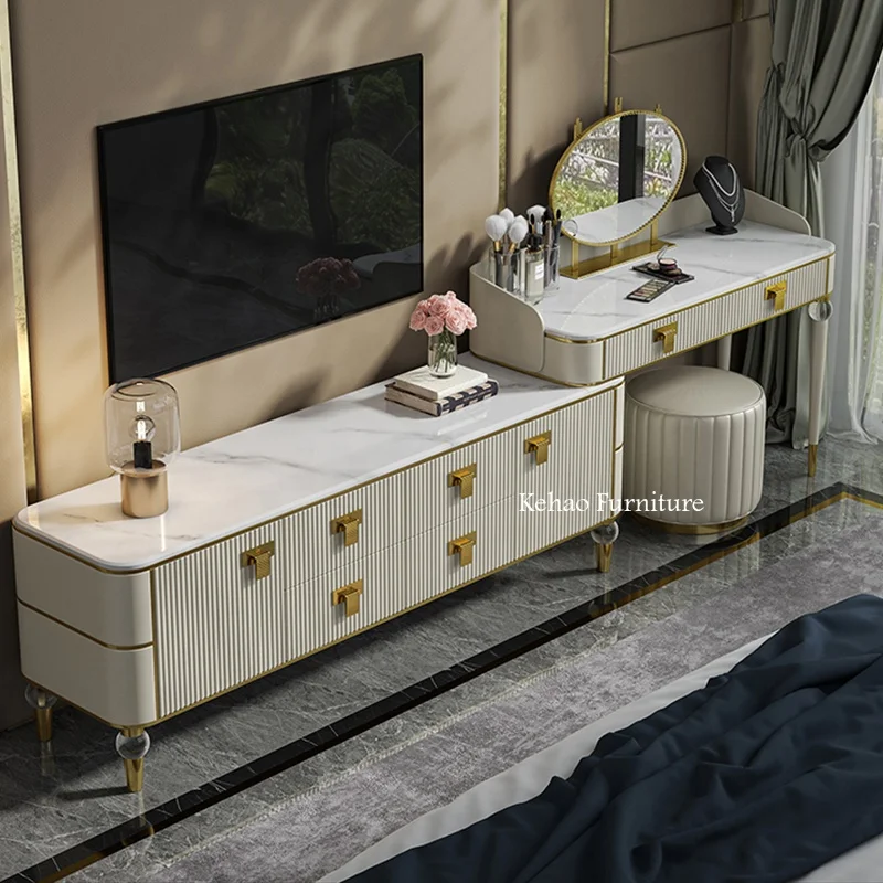 tv unit with dressing table design Awesome tvunit attach dressing table.. #tvcabinet #interior #dressing #woodworking