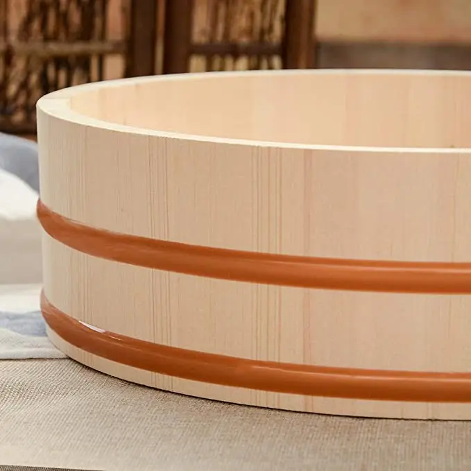 Japanese Restaurant Bibimbap Bucket Wooden Sushi Rice Bowl Hangiri Sushi Oke Rice Mixing Tub