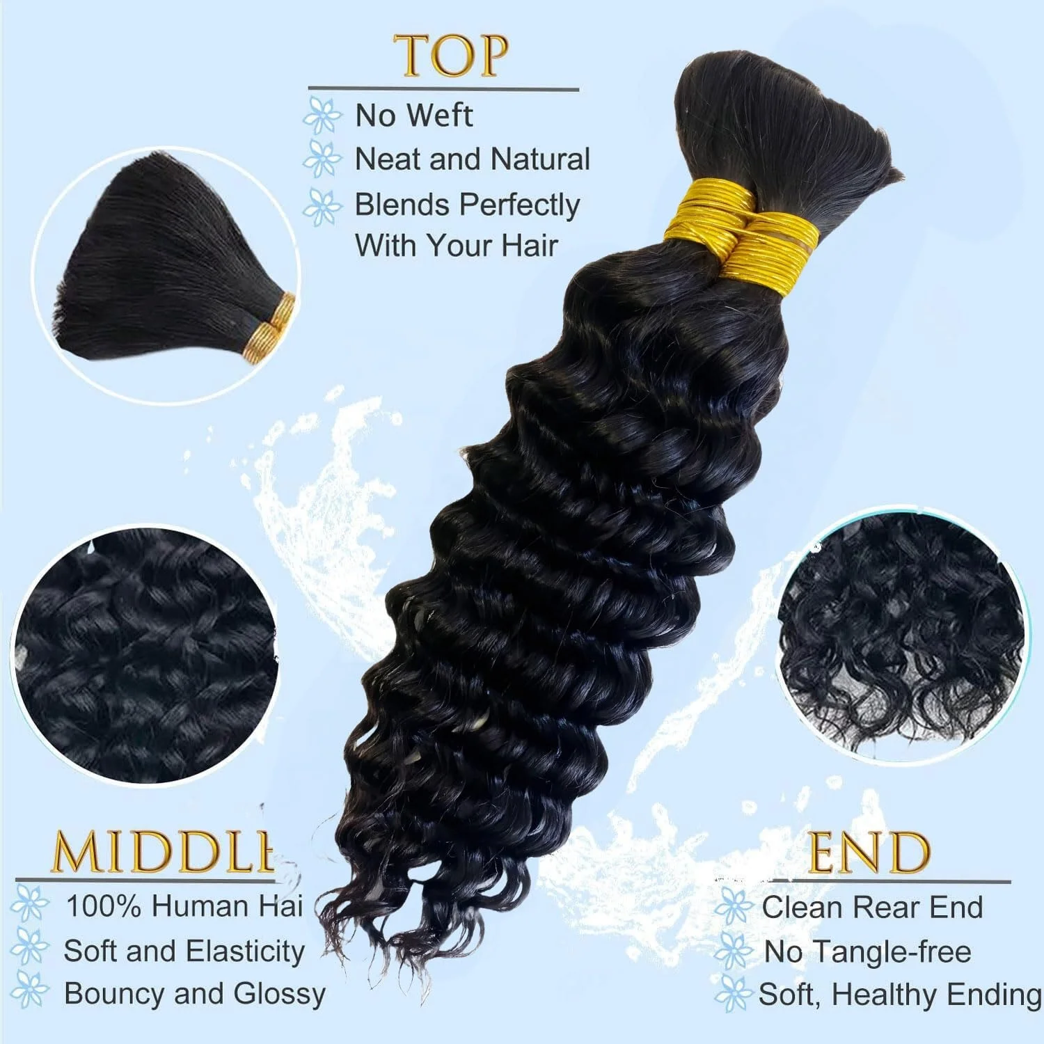 Deep Wave Human Hair Braiding Extensions 16 Inch 50g 2 Bundles Deep Wave Bulk Human Hair for Braiding 2 Pack Bundle 0.11lb  main image 3