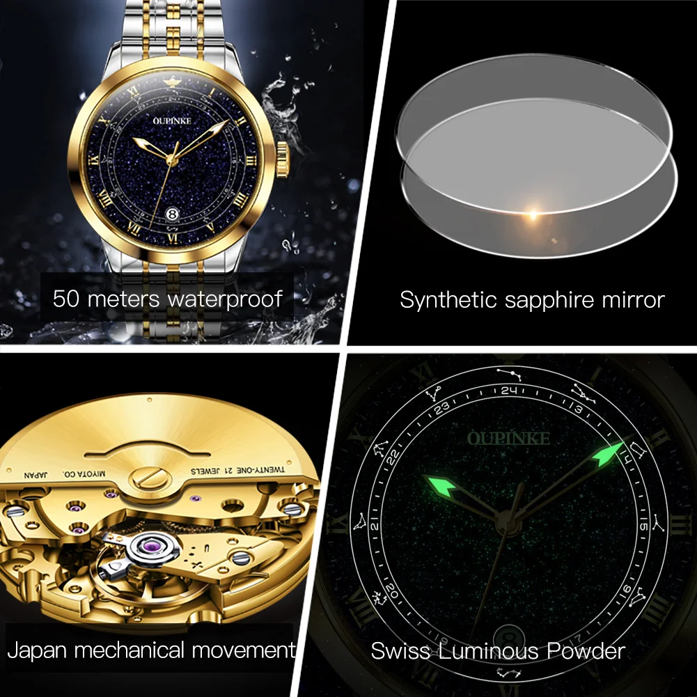 OUPINKE 3203 - Starry Diamonds Watch for Men - 5ATM Waterproof OUPINKE 3203 - Starry Diamonds Watch for Men - 5ATM Waterproof
