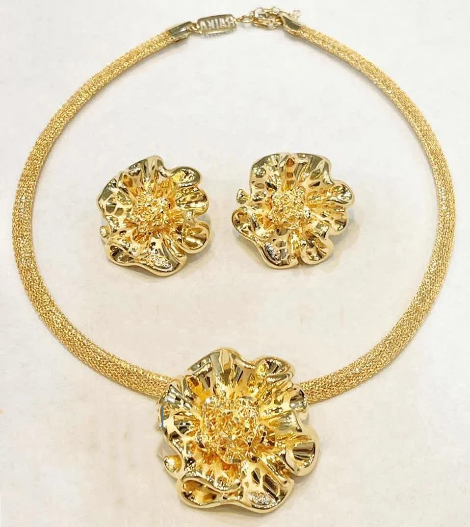 Gdjwri Luxury Pure Gold Jewelry Set 24k Gold Filled Necklace Sets For