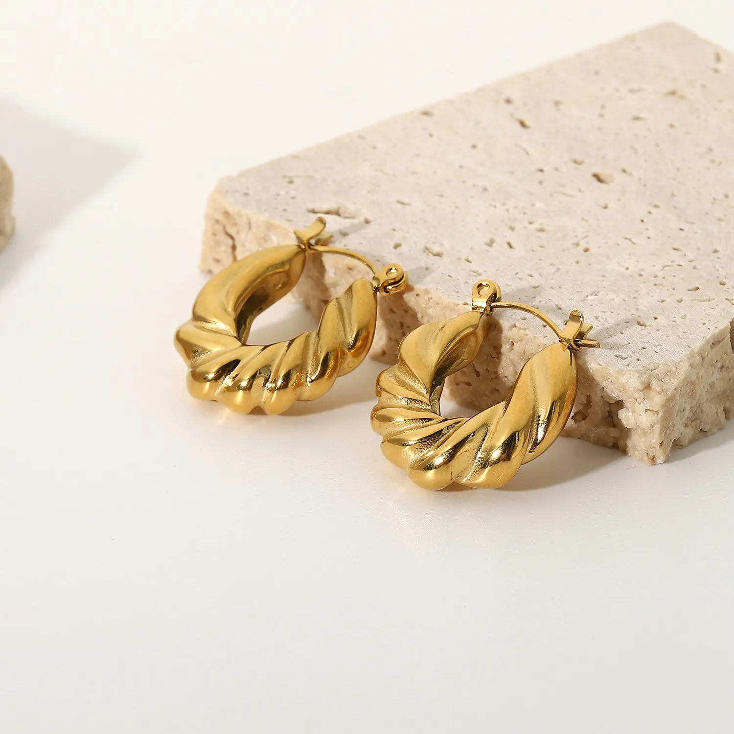 New Titanium Steel Croissant Hoop Earrings Stylish 18k Gold Plated ...