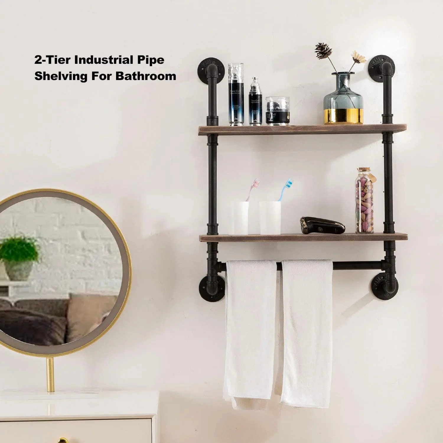 Industrial Pipe Fittings Clothes Drying Rack Wall Mounted Black Metal