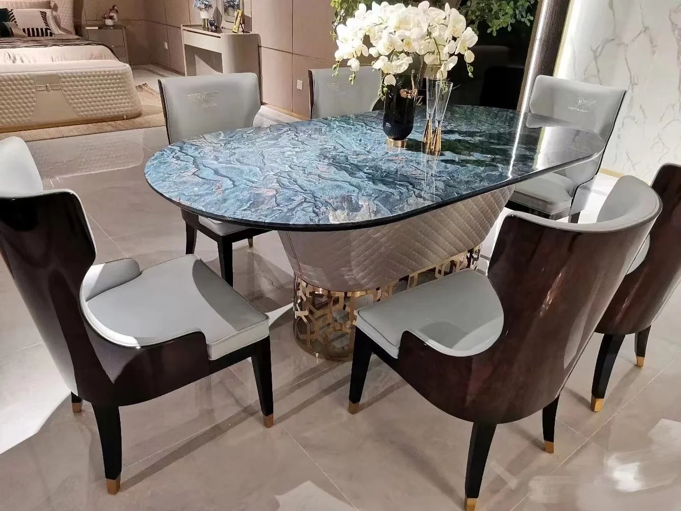 Ss Gold Dining Table Set Luxury Modern Rectangle Marble Top Dining