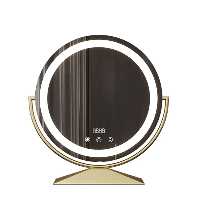 Modern Silver LED Makeup Mirror with Smart Touch Buttons for Bathroom and Vanity