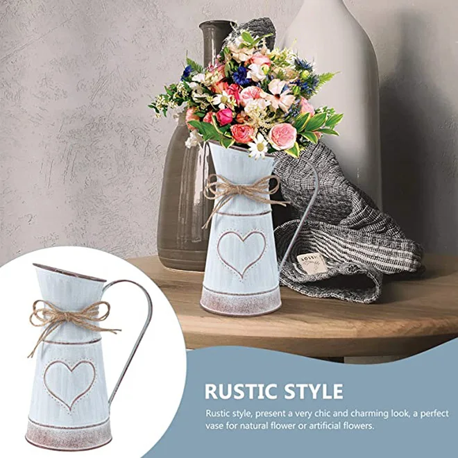 2 Vasi In Metallo Shabby Chic DOITOOL – Brocche Vintage A Forma Di Cuore Per Fiori, Decorazione Rustica Per Casa E Giardino