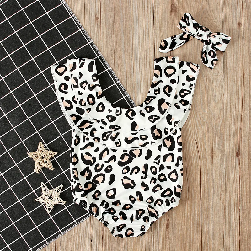 
Европейский Леопардовый купальник для маленьких девочек, бикини с повязкой на голову, купальник-тройка, купальный костюм, милая пляжная одежда 