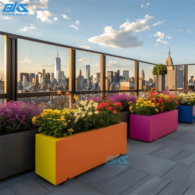 Large Custom Aluminum Planters for Public Spaces Durable Outdoor Metal Flower Boxes for Municipal Landscape Use