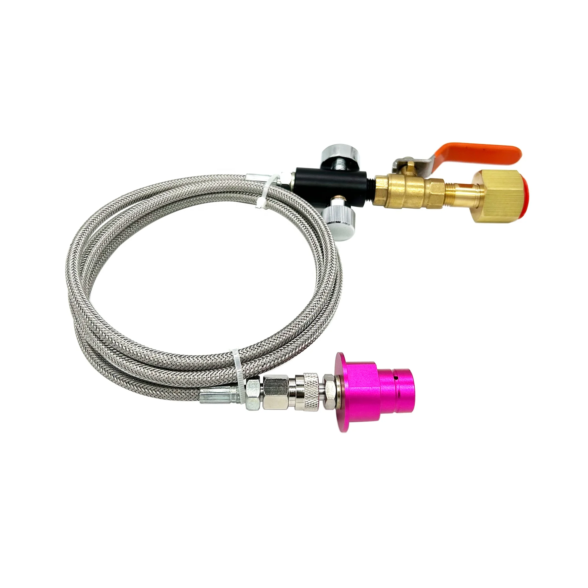 Soda Stream Quick Connect Terra DUO Art Pink Soda Machine to External CO2 Stainless Steel With Flow Control Ball Valve 60 Inches