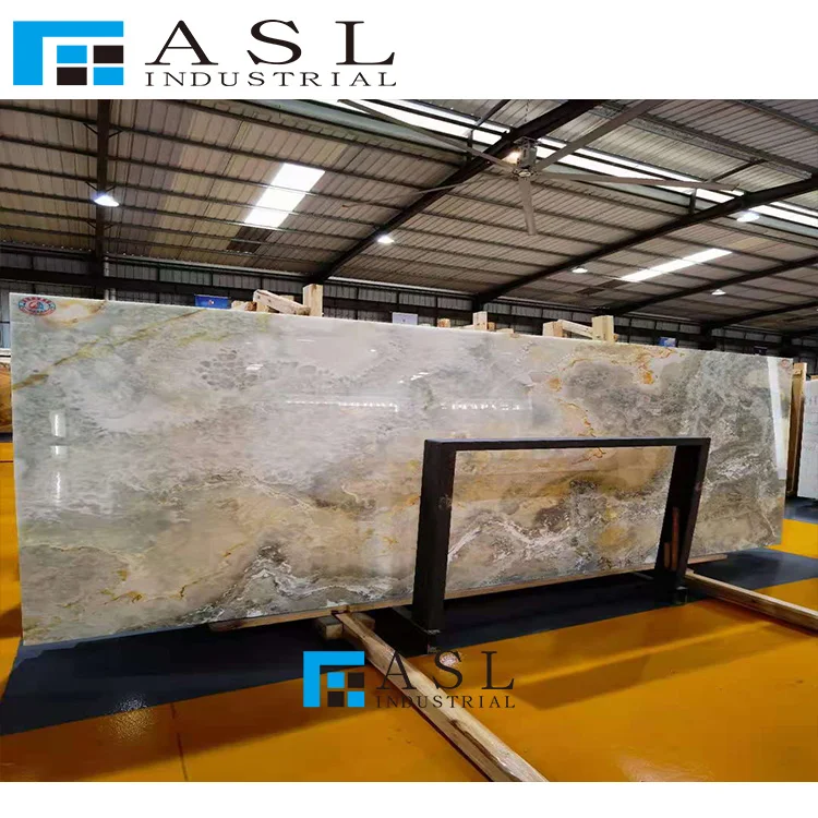 Highly polished blue onyx stone green tiles gold royal onyx panel onice marble kwartsiet floor blue ice onyx panel