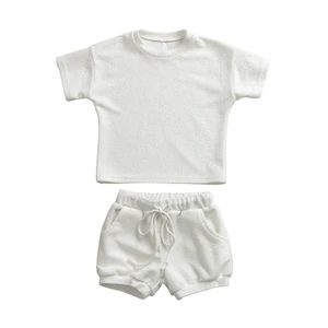 Hot-Selling Children's Clothing Towel Cloth Terry Set Fabric 100%cotton Two Pieces Sets Baby Outfit