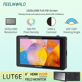 FEELWORLD LUT6E OEM Camera Monitor 6" Touch IPS 1600nits FHD 1920x1080 DSLR Field Monitor with 3D LUT Support - Factory Direct detail image