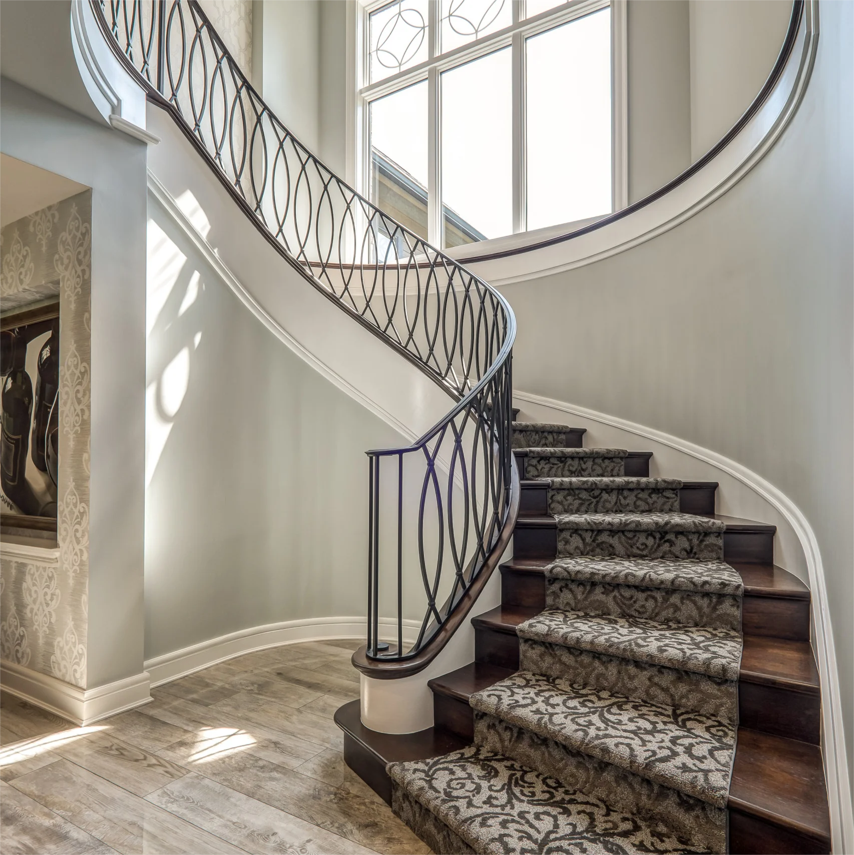 CBDMART Curved Glass Staircase Models Iron Stairs Steel Frame Stair Customized Curved Stairs