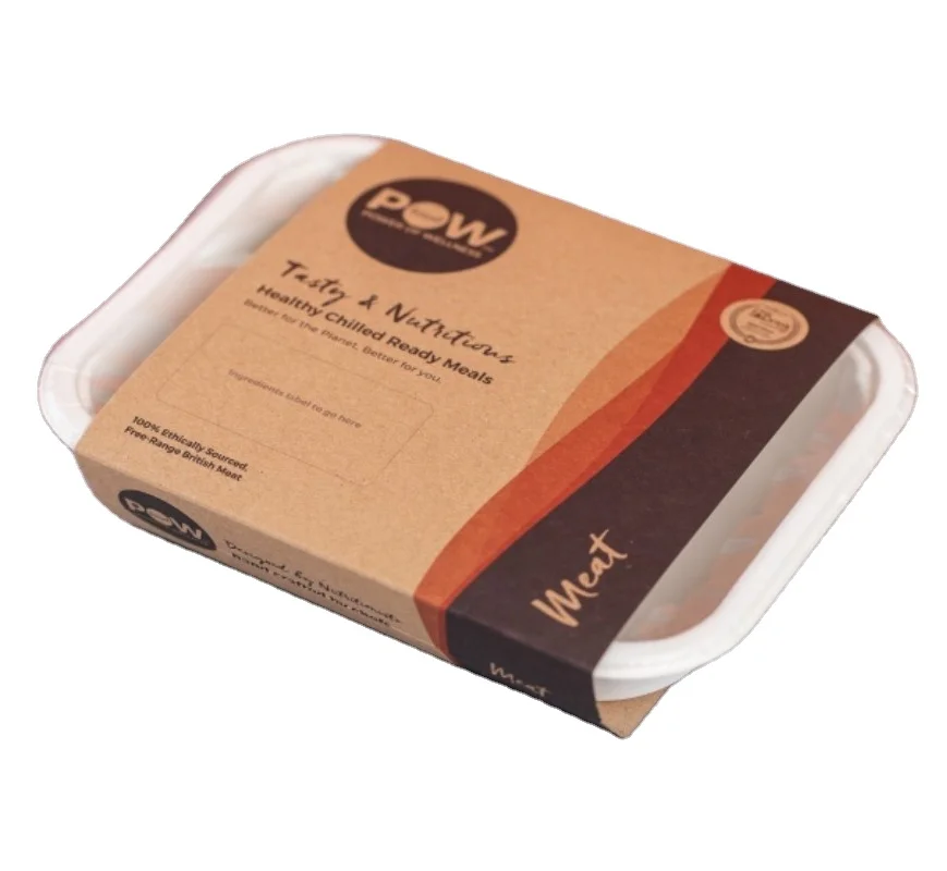 Customized Print Kraft Paper Box Plastic Tray and Foil Container Sleeves Cardboard Food Packaging Sleeve