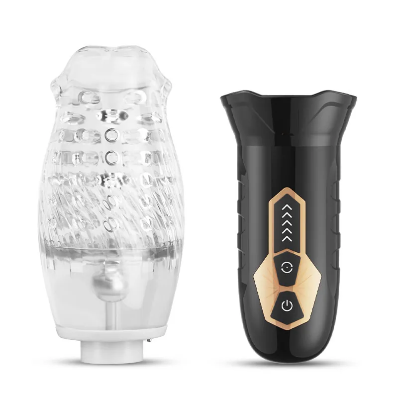 USB Rechargeable Deep Throat Spinning Vibrating Automatic Male Stroker Rotating Transparent Masturbator Cup for Men Rose Sex Toy