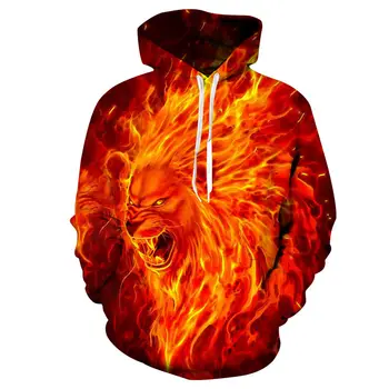 Wholesale new design custom flame lion head mens custom 3d hoodies print hoodie for men