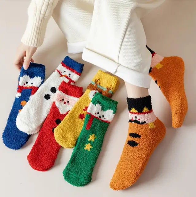 2024 Christmas Socks winter women cute floor fuzzy sleeping socks girls soft thick terry keep warm Coral Fleece Cozy Socks