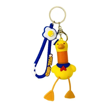 Cartoon Cute Telescopic Neck Duck  Keychain Creative 3D PVC Car Keyring Bag Pendant Key Accessories  Small Gifts