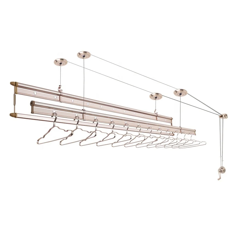 Aluminium Manual Lift Ceiling-Mounted Clothes Drying Rack Fabric Home Laundry Hangers for Pants and Coats for Balcony Use
