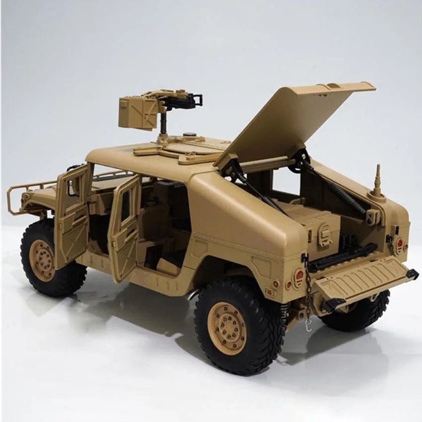 Upgraded 1/10 4X4 2.4G 4WD 16CH  Headlight and Sound HG P408 RC Army Truck Toys for Kids with Remote Control