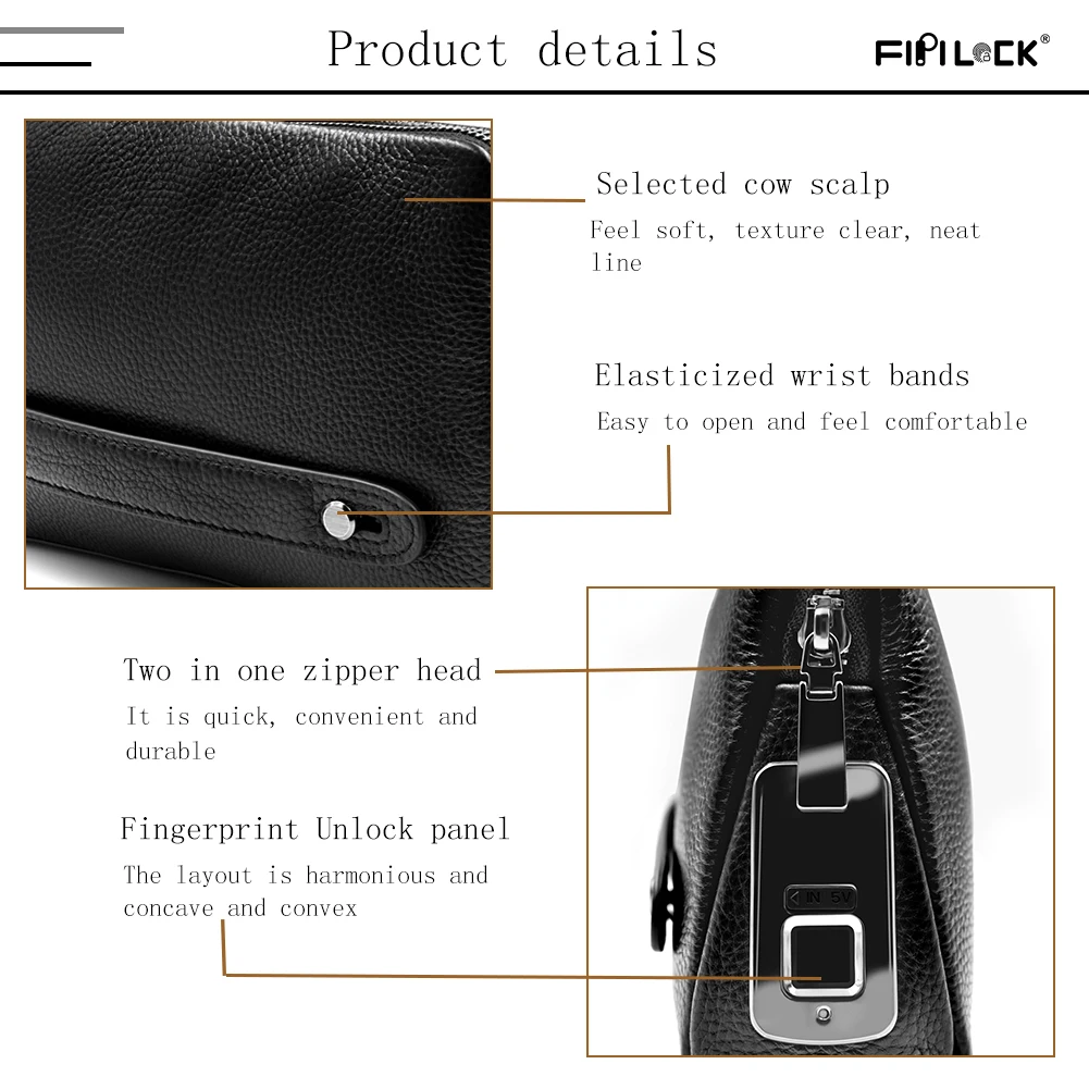 Hot Item] Genuine Leather Business Clutch Bag Men Handbag Fingerprint Lock  Hand Bag