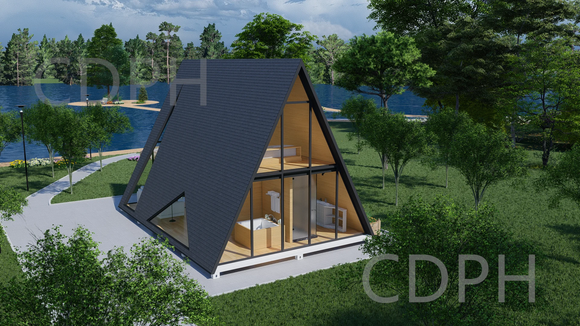 Luxury Prefab Resort House Hotel Shipping Container 2 Bedroom Cabin Tiny Triangular Roof Homes With Bathroom and Kitchen