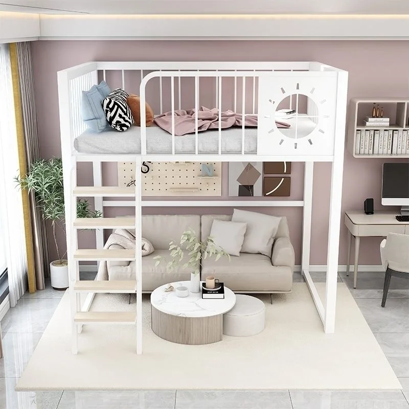 product modern wrought iron loft bed with desk simple space saving duplex iron frame for small apartments factory direct-3