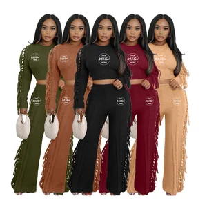 2025 Custom LOGO Winter Solid Color Tassel Sweater Sets Two Pieces Women Knitted Sets Sweaters Women 2 Piece Set