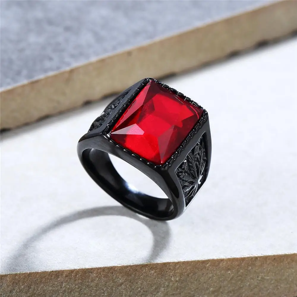 Vintage Style Black Red Gemstone Rings For Men Women Oem