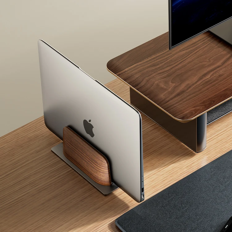 Space-Saving Desk Stand Non-Slip Real Black Walnut Solid Wood Vertical Notebook and Laptop Stand