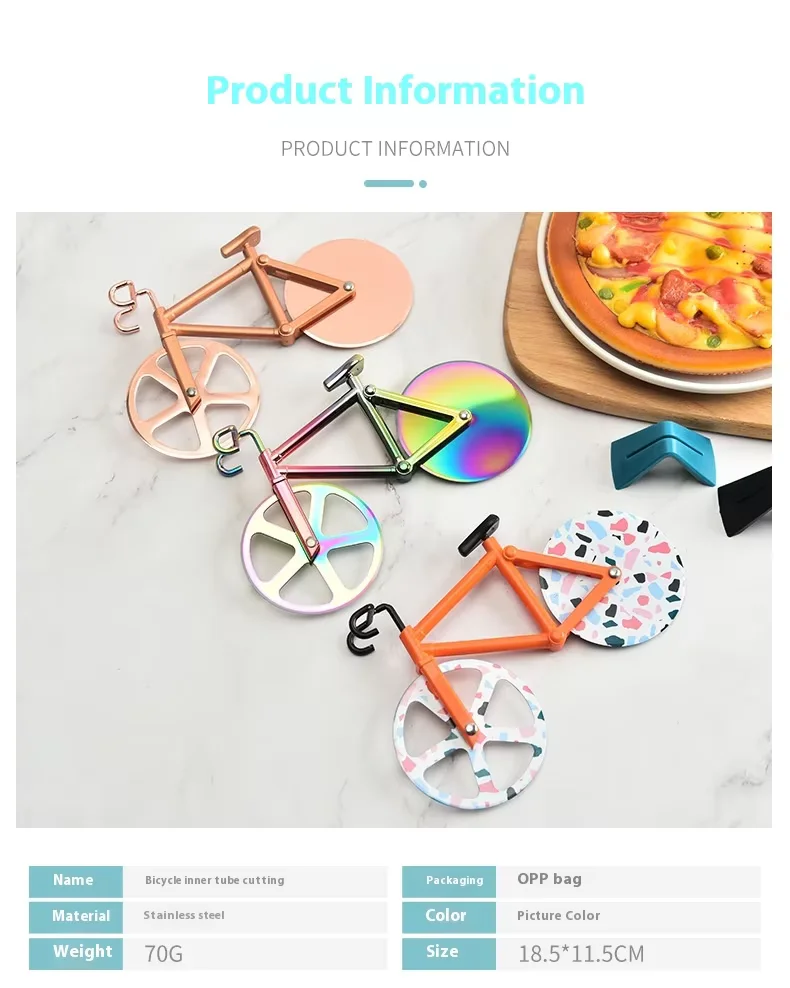 product custom creative stainless steel bicycle shape pizza cutter double cutting wheel non stick bike slicer unique pizza tools-4