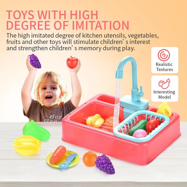 Wholesale Simulated Electric Kitchen Sink Toys for Role Playing Children's Educational Fruit & Vegetable Washing for Girls