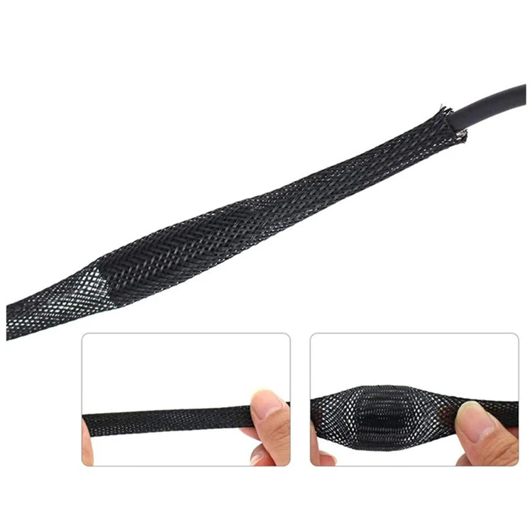 Flexible Rodent Resistant Cable Sleeve Expandable  Split Cable Wire Harness Braided Wrap Sleeve