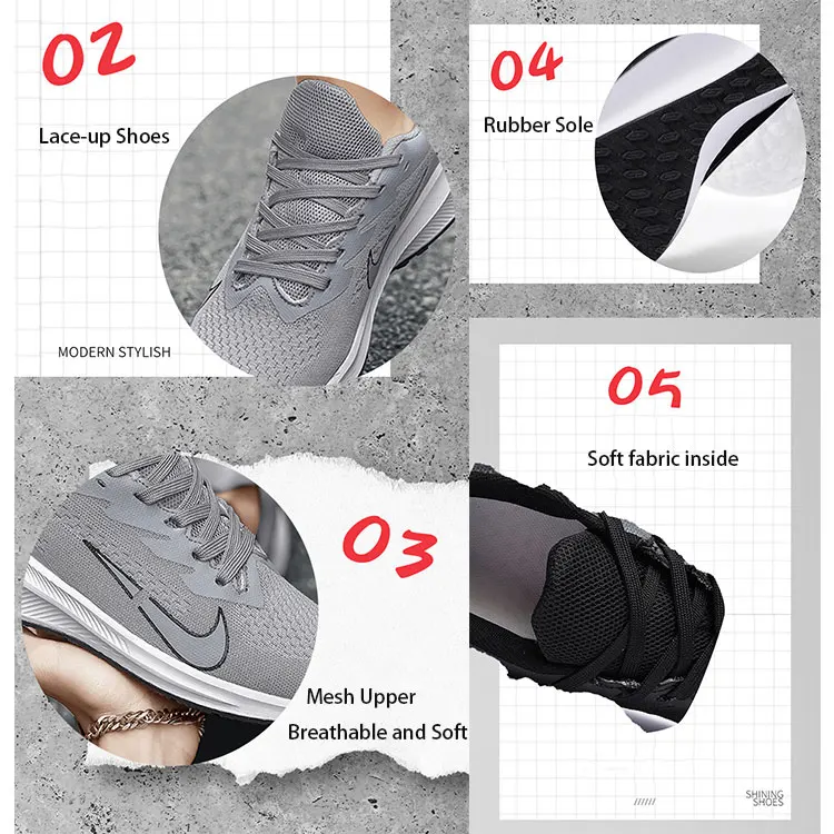 High Quality Grey Sports Men's Fashion Sneakers Custom Running Shoes