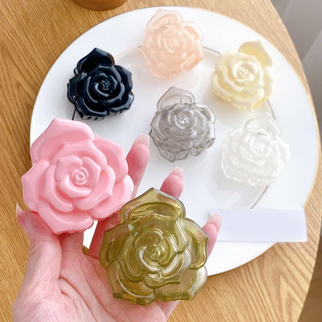 Custom Jelly Color Rose Hair Jaw Clip French Retro 5.7cm Flowers Hair Claw Clip Wholesale Transparent Simple Shark Headpiece