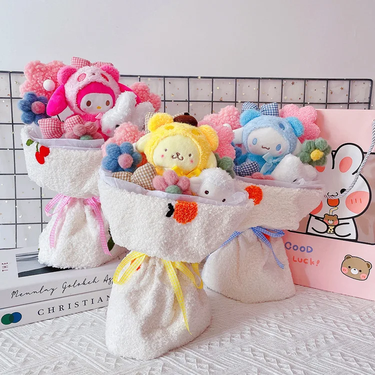 Botu Cartoon My Melody Kuromi Plush Doll Flower Toy Bouquet Gift Box ...