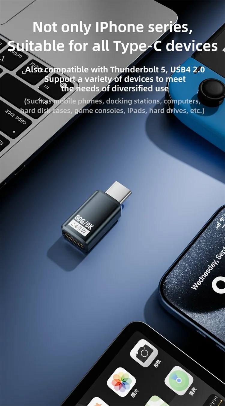 USB C Extender Adapter 240W Cable Extension Type-C Male to Female Converter 80Gbps Data Transfer Connector for USB-C Devices