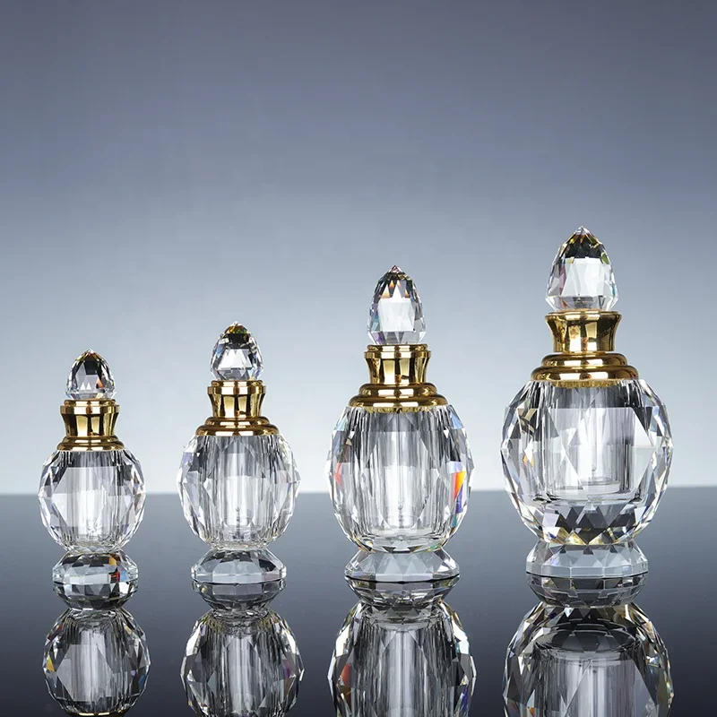 Wholesale High Quality Crystal Islamic Perfume Bottle Customized Arabia Style UV Polished Decoration Gifts