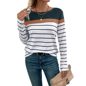 Ladies' long-sleeved striped T-shirt, simple and casual, multi-color round neck, versatile casual base layer
