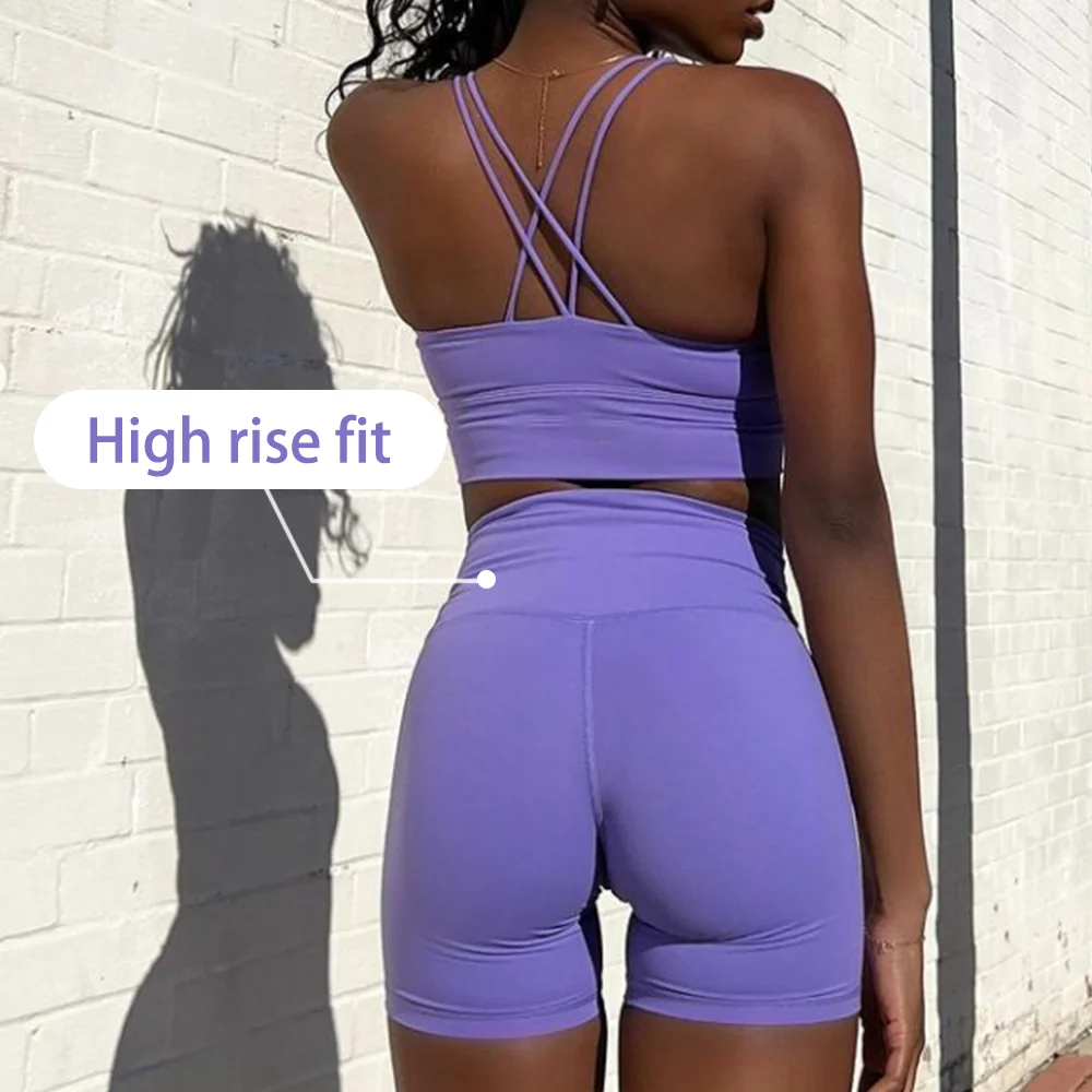 MIQI Summer Fitness High Waist Yoga Wear Suit Sports Biker Cycling Shorts Yoga Set Women
