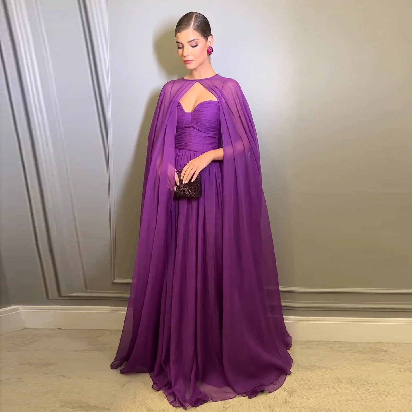 purple chiffon dresses for women Purple V Neck Floral Chiffon Midi Dress