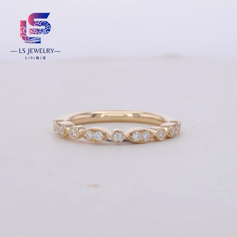 Custom Ring 14k Solid Yellow Gold Fancy Shape Moissanite Wedding Eternity Ring