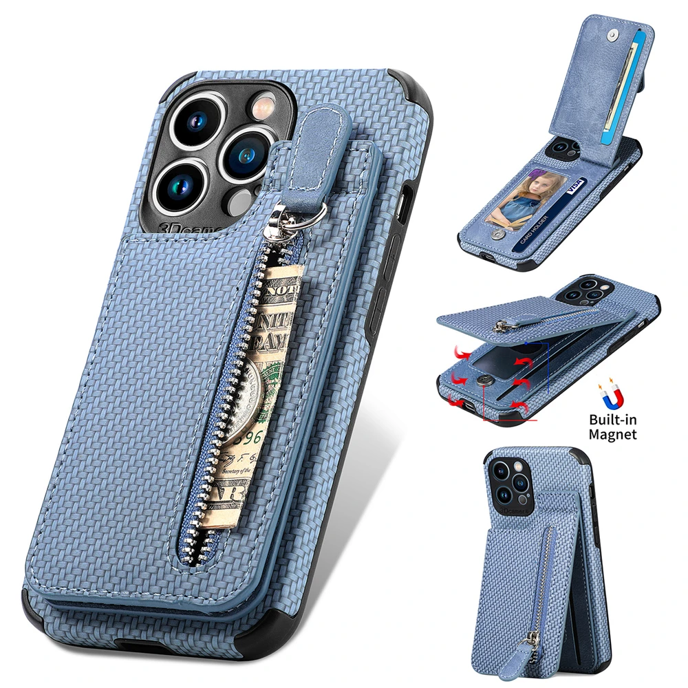 Funda de Cuero con Cremallera para Tarjetas Laudtec Funda de Teléfono Móvil para iPhone 14 Plus 13 12 Mini 11 Pro Max X XS XR Funda de Cartera  