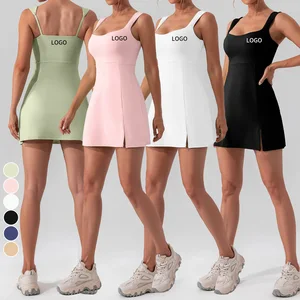 Custom Logo Quick Drying Tennis Dress Sexy Sling Lightweight Breathable Sleeveless Outdoor Yoga Golf Tennis Skirt for Women