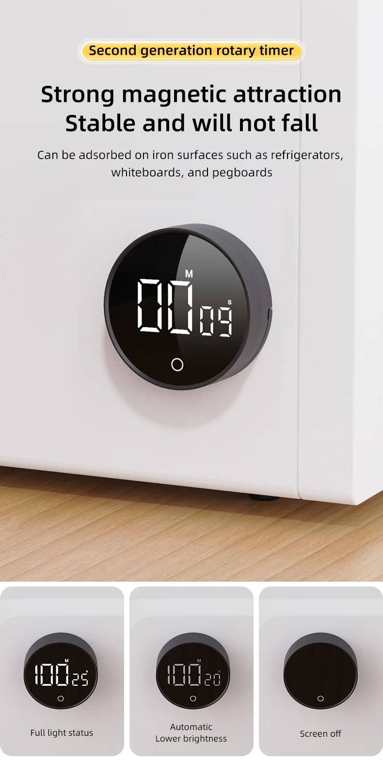 Rotary Silent Visual LED Digital Mini Smart Touch Round Magnetic ...