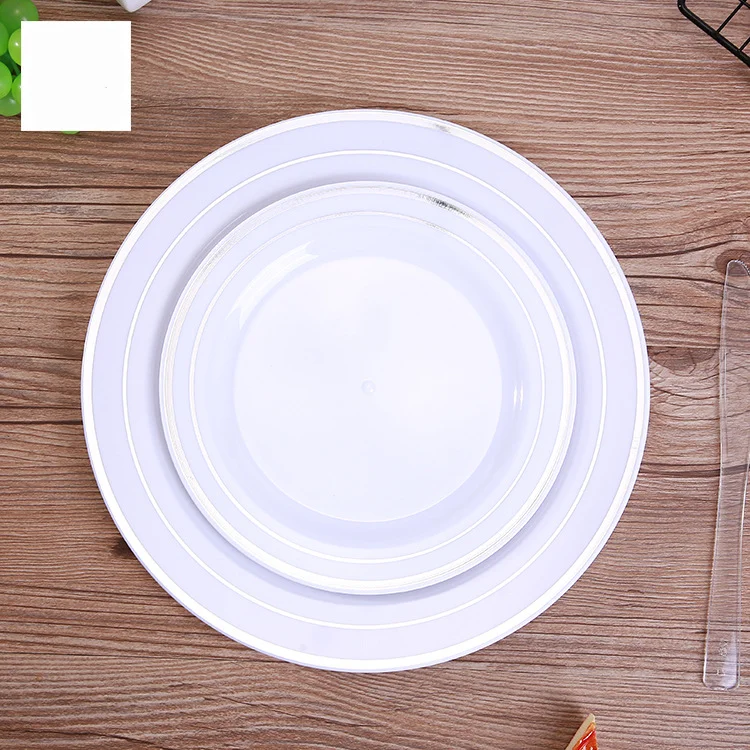 High Quality Eco Friendly White Gold Rim Dinnerware Set Disposable