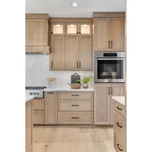 Artisan Custom Rustic Style Shaker Stained OAK Kitchen Cabinets With Conceals Refrigerator