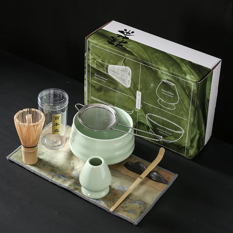 Kit Matcha Japonais 7 Pièces GOEDCH - Bol Céramique Violet, Chasen, Cuillère, Tamis - Idéal Cérémonie Du Thé